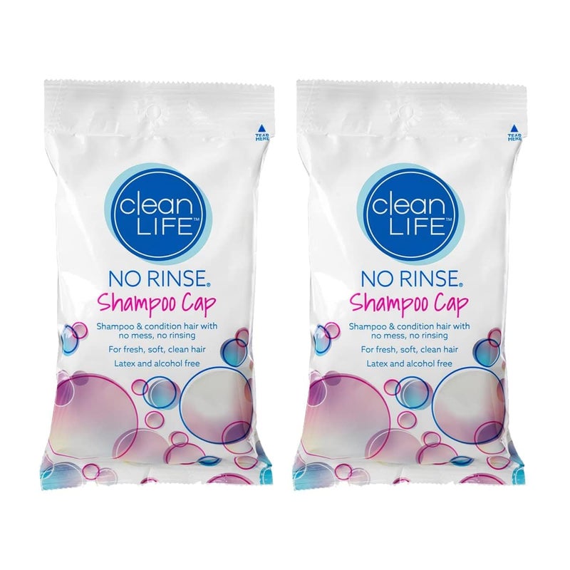 No Rinse Cleanlife Products Shampoo Cap (2 Pack) - Waterless, Rinseless Hair Washing and Conditioning Shower Caps for Bathing Elderly, Bedridden, Hospital Patients - Disposable, Hypoallergenic - Image 1